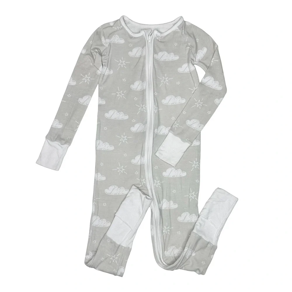 Little Sleepies OG HTF Grey‎ Clouds and Stars Zippy